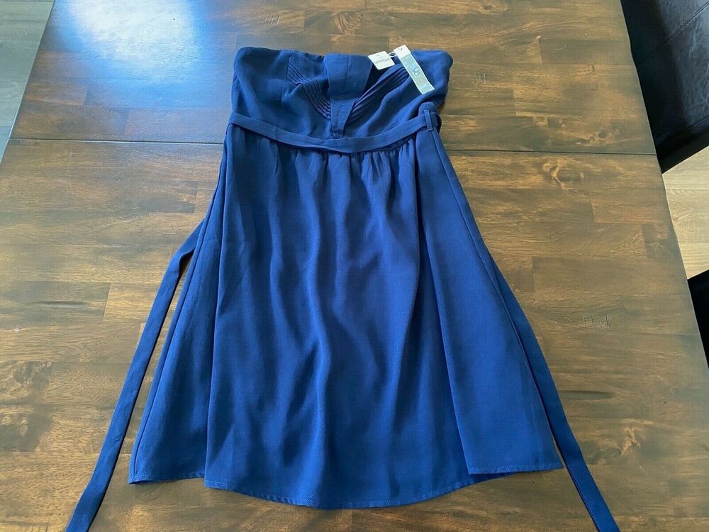 NEW W/TAGS Apricot Lane Ya Los‎ Angeles Blue Chiffon Strapless Mini Tie Dress L